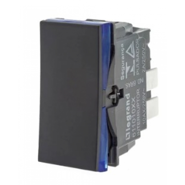 Interruptor Pulsador para Minuteira 2 A 250 V Preto com Borne Automático Pial Plus+ 611013PT Pial Legrand