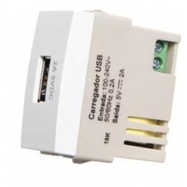 Tomada Carregador USB 2 A Bivolt Branca Margirius Sleek