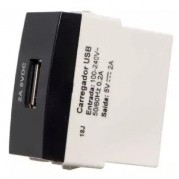 Tomada Carregador USB 2 A Bivolt Preto Ebony PA17263 Margirius