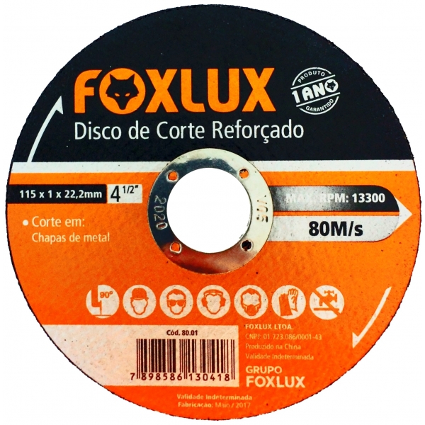 Disco Corte Aco 115 x 22,2 Metal 80.01 Foxlux