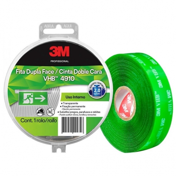 Fita Dupla Face de Montagem Fixa Forte 19 mm x 20 m Uso Interno Cartela 3M
