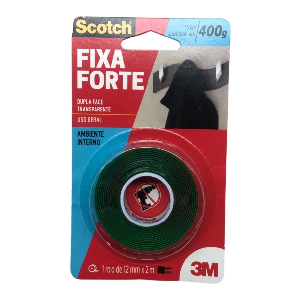 Fita Dupla Face de Montagem Fixa Forte 12 mm x 20 m Uso Interno Cartela 3M