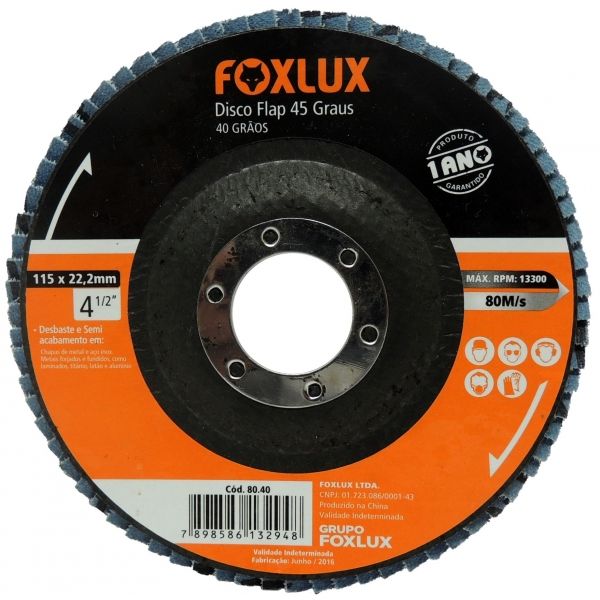 Disco Flap 45 Graus -metal 4 1/2 x 40g 80.40 Foxlux