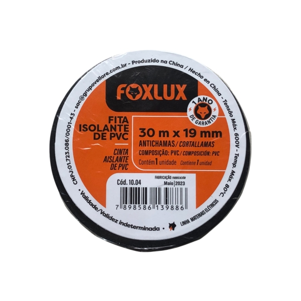 Fita Isolante 19 Mm x 30 M Preta 10.04 Foxlux