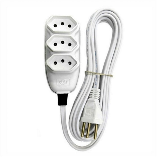 Extensao Com Cabo PP 3 Tomadas 2P+T 10a 10mts Branca 172001 Ilumi