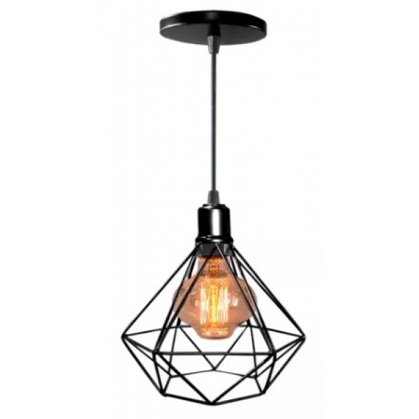 Pendente Luminária Teto Arame Diamante Preto Illuminei