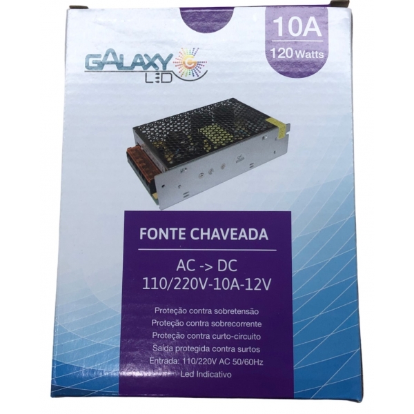 Fonte Chaveada para Fita LED 12 V 10 A 120 W Bivolt Galaxy 3104