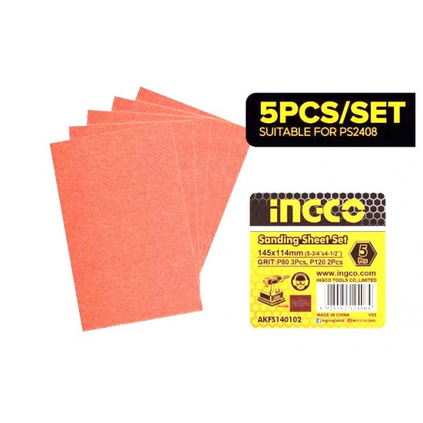 Jogo com 5 Lixas 145 x 114 mm P80 e P120 AKFS140102 INGCO