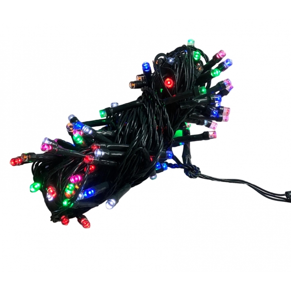 Luz LED Natal 100 LEDs Colorida 8 Funções Fio Verde 10 m 127 V Elétrica Bichuette