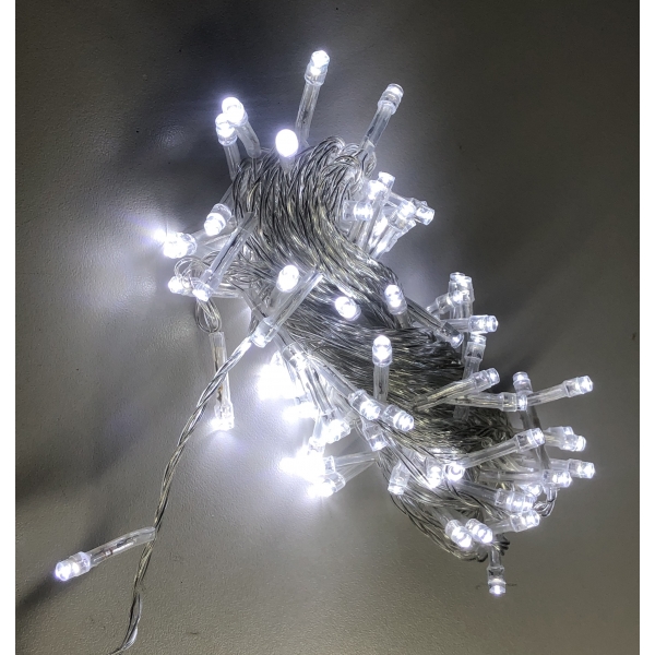 Luz Natal 100 LEDs Branco Frio 8 Funções Fio Transparente 10 m 127 V Elétrica Bichuette