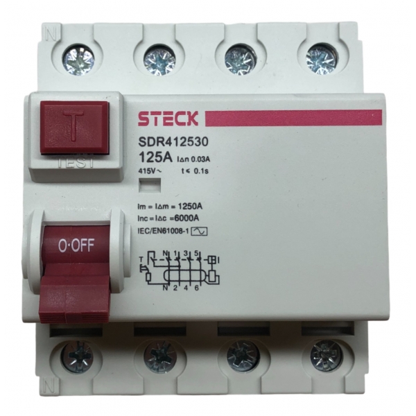 Interruptor Diferencial Residual IDR Tetrapolar 125 A 30 mA 400 V SDR4125003 Steck