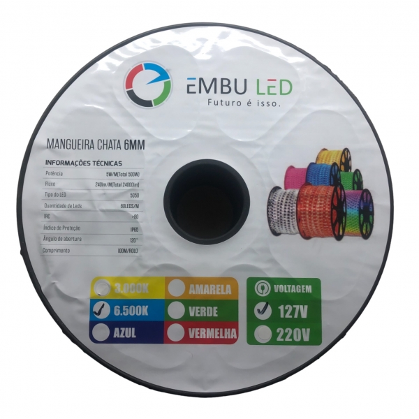 Fita LED Alta Tensao 50x50 6 Mm 127 V 6500 K 1 M EmbuLED
