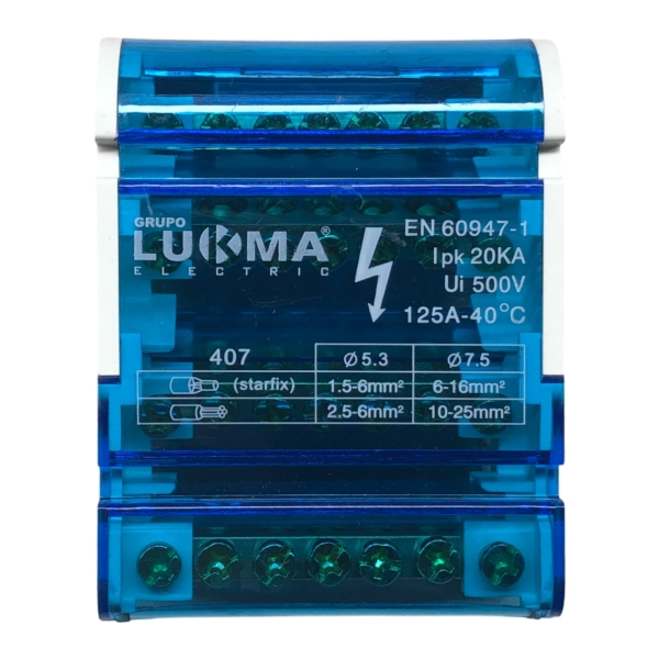 Bloco de Distribuição com 4 Barramentos e 7 Furos para Cabos de 6 a 16 mm² 29293 Lukma