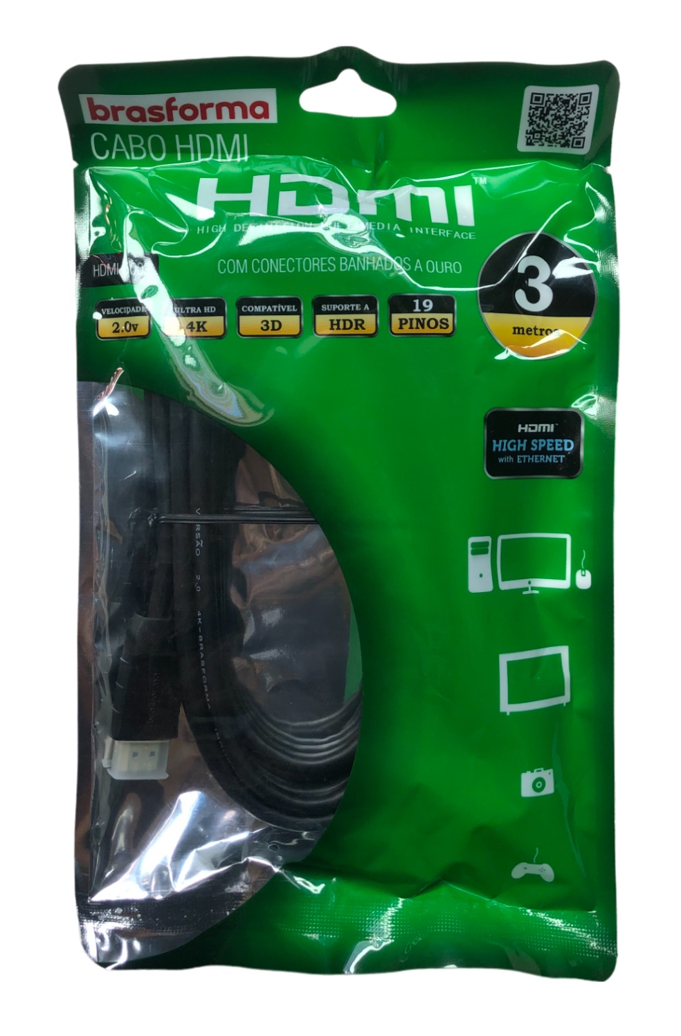 Cabo HDMI 2.0 4K 3D 3,00 m HDMI5003 Brasforma