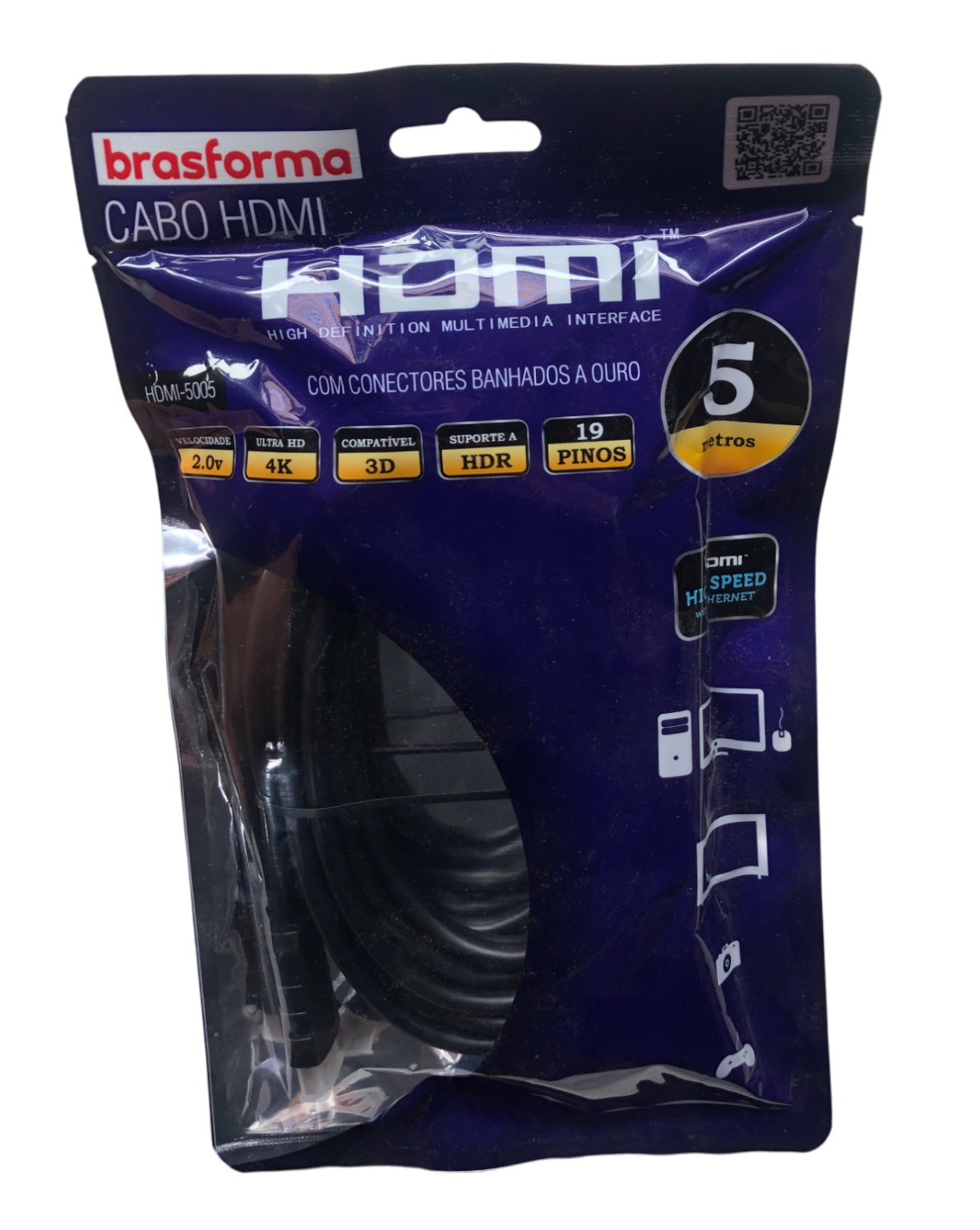 Cabo HDMI 2.0 4K Ultra HD 3D 5 m HDMI5005 Brasforma