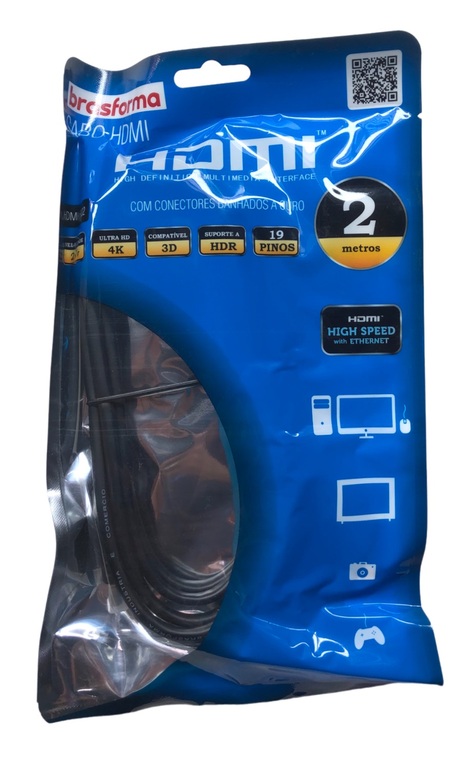 Cabo HDMI 2.0 4K 3D 2,00 m HDMI5002 Brasforma