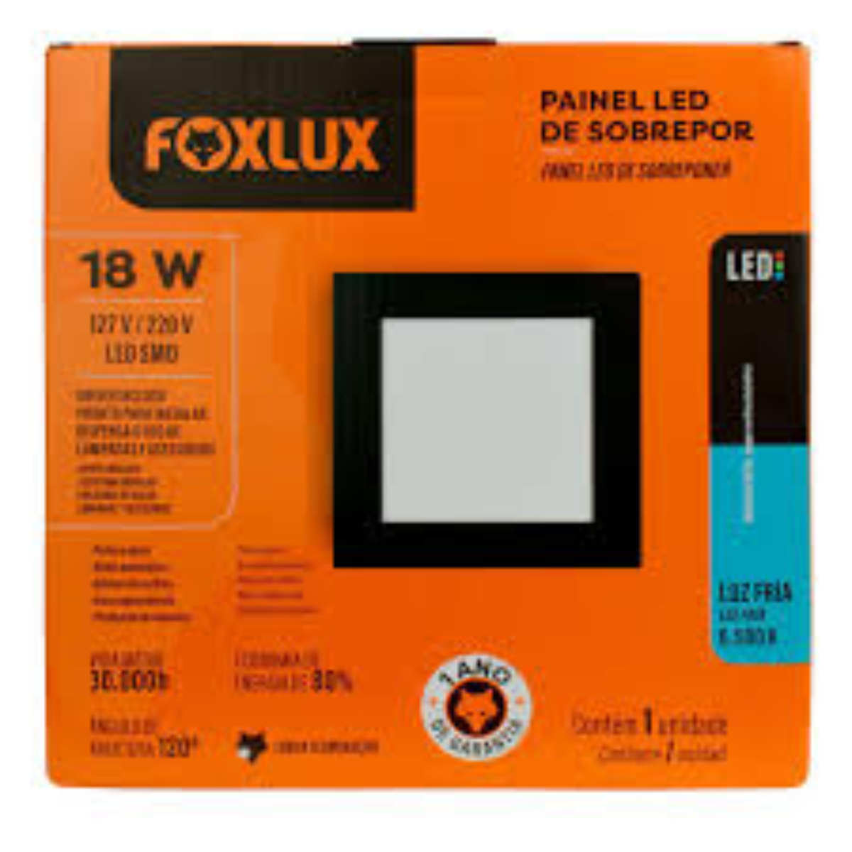 Painel Quadrado Sobrepor 18 W LED Bivolt 6500 K Preto Led90.250 Foxlux