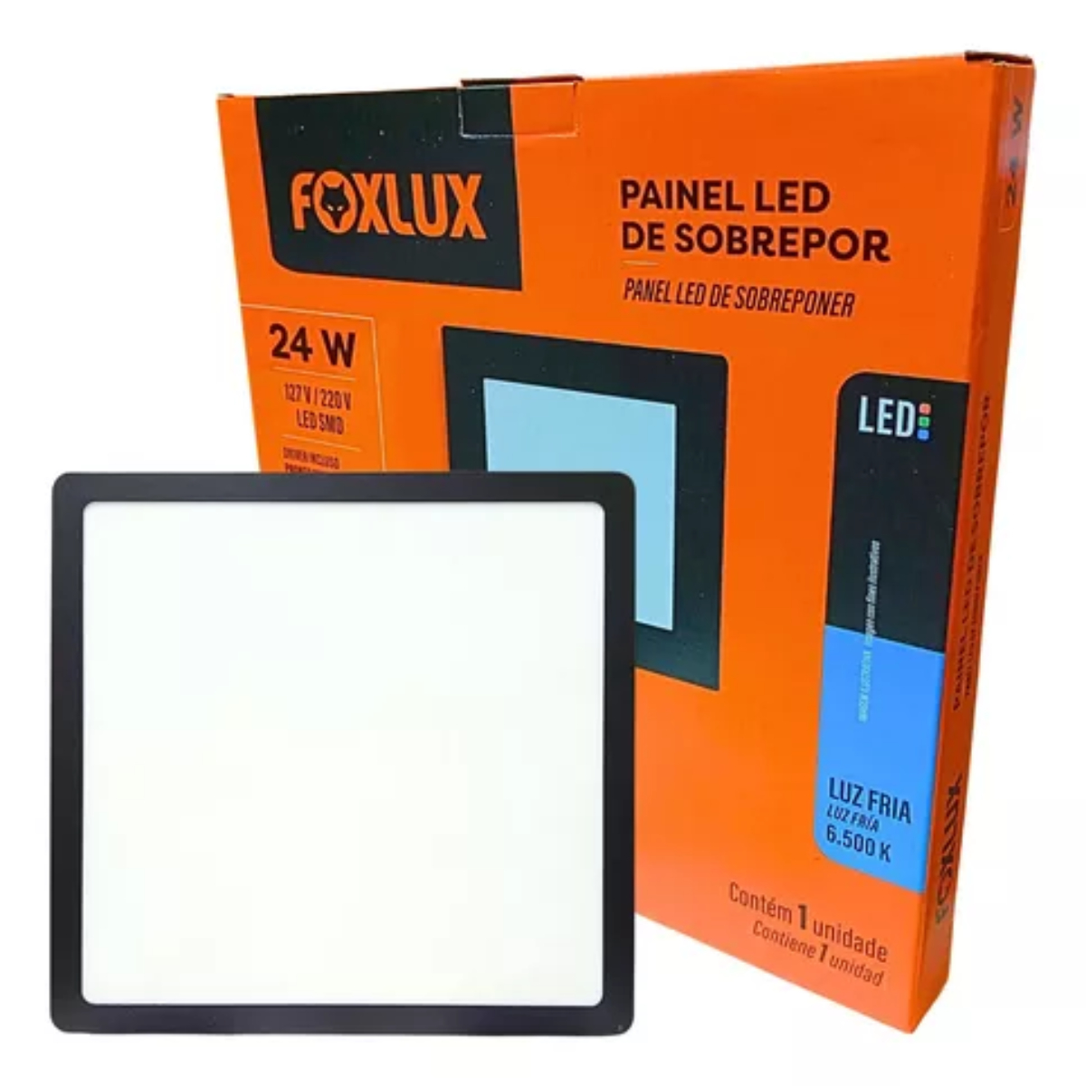 Painel Quadrado Embutir 18 W LED Bivolt 4000 K Preto Led90.208 Foxlux