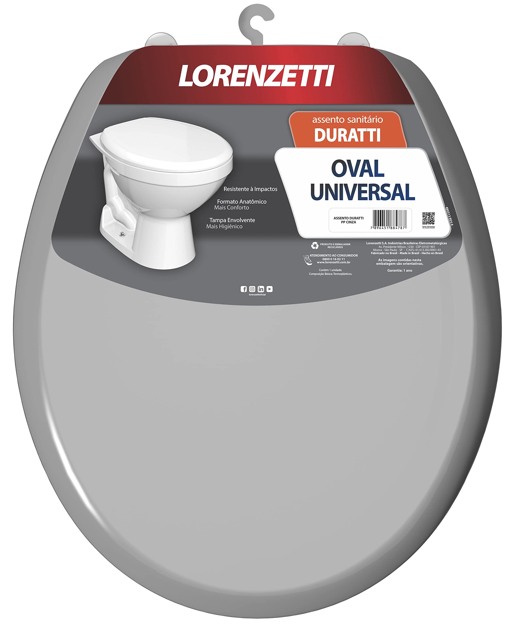 Tampa Vaso Assento Sanitario Universal Duratti Cinza Lorenzetti