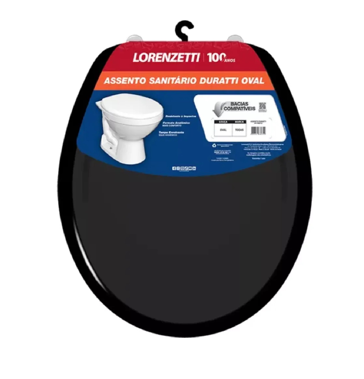 Tampa Vaso Assento Sanitario Universal Duratti Preto Lorenzetti