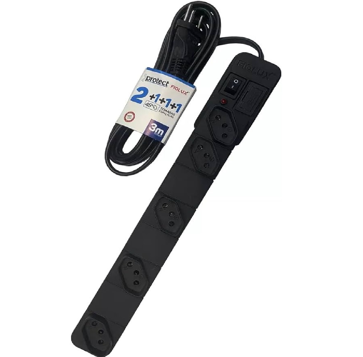 Filtro Linha Protect 2+3 Tomadas Espacadas Com 3mts 20303032111 Fiolux