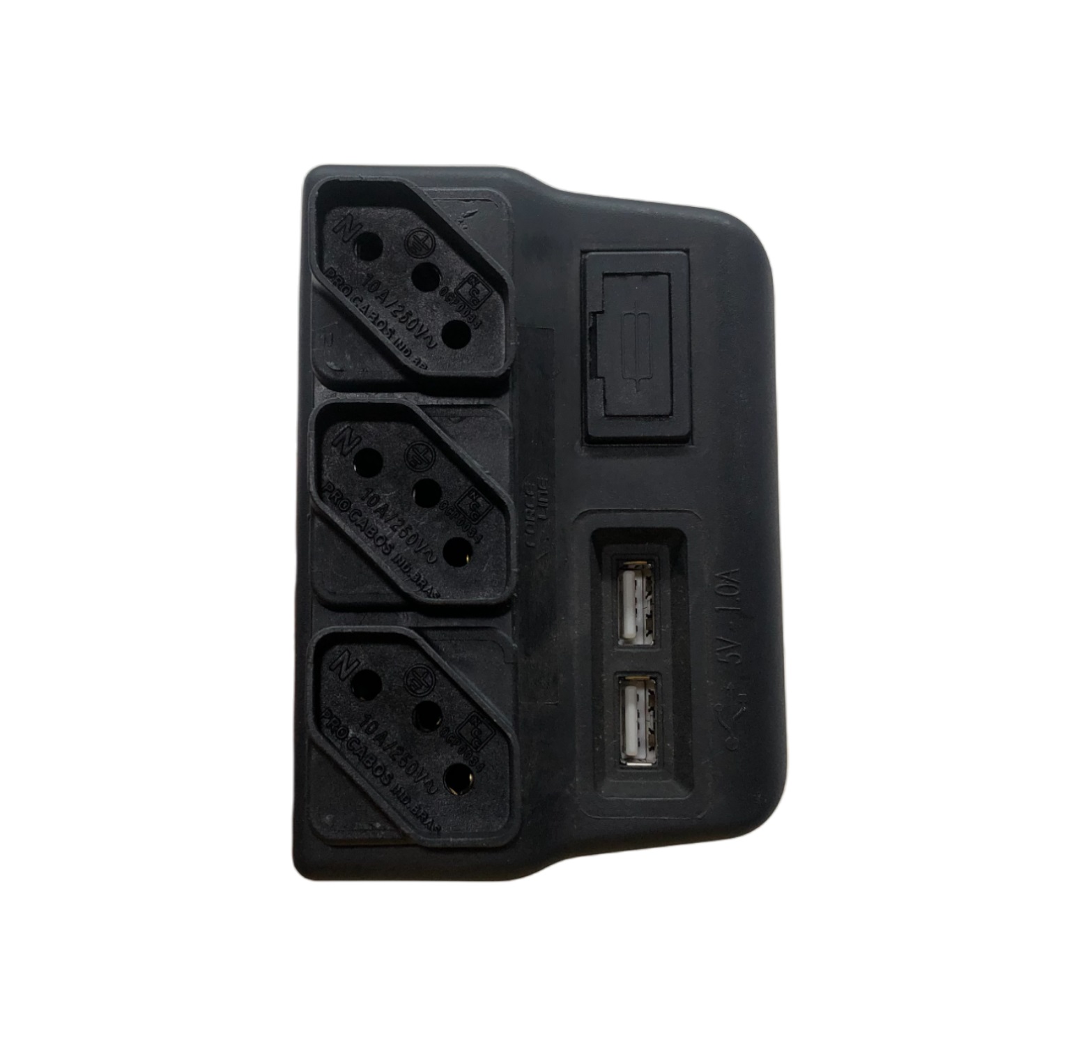 Protetor Eletrico Preto 3 Tomada 2P+T + 2 USB Forceline 0180100021
