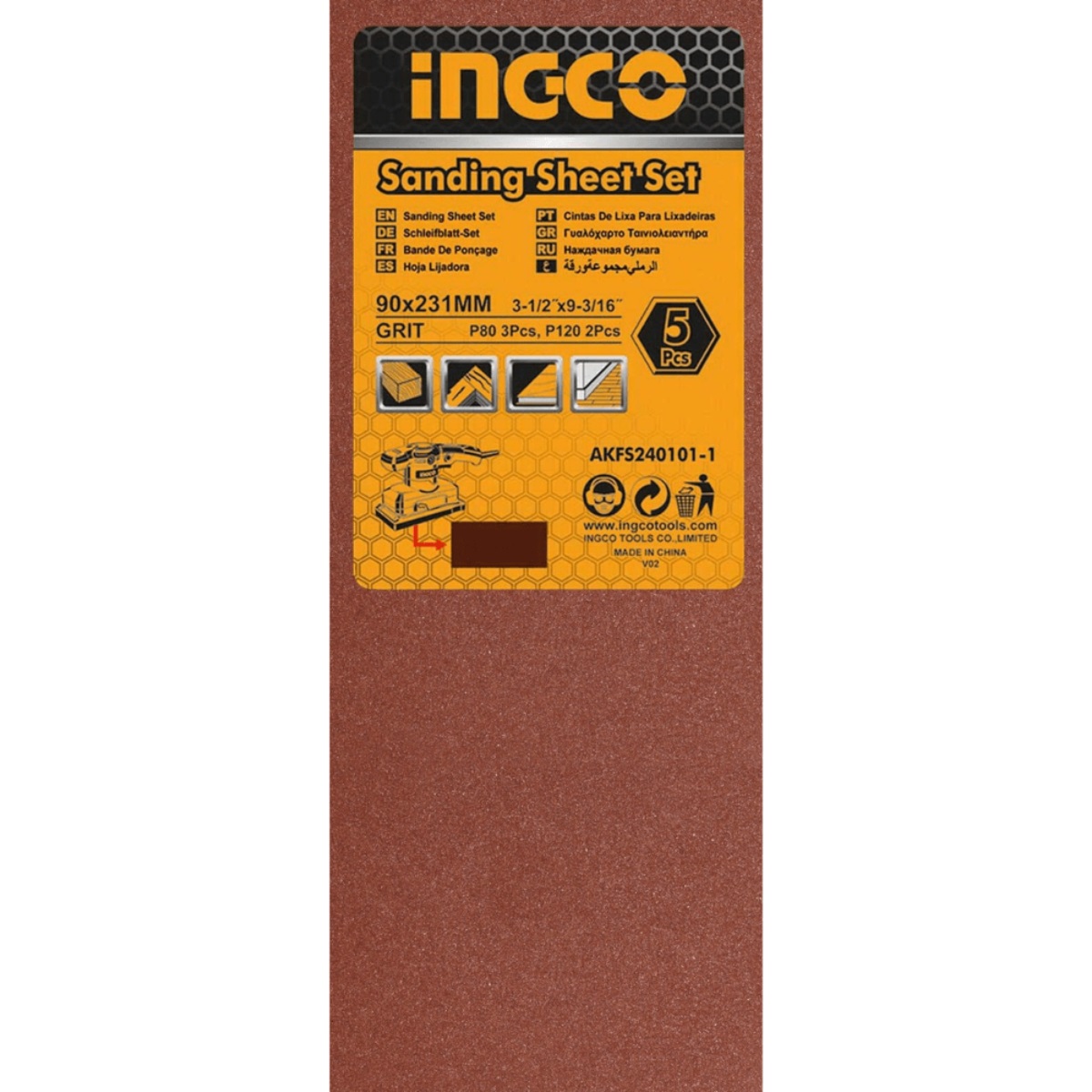 Jogo de Folhas de Lixa 90 x 231 mm P80, P120 e P180 AKFS2401012 INGCO