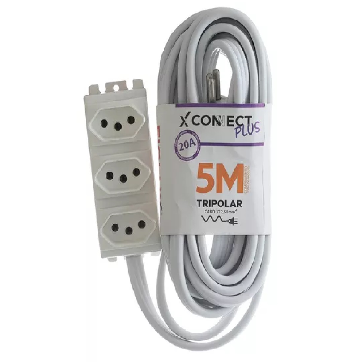 Extensão 5 M Tripolar 20a Connect Plus Branco 27300305555 Fiolux