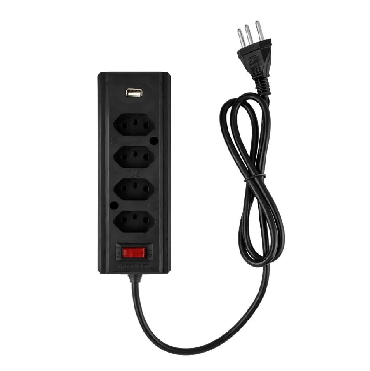 Filtro de Linha Hércules com 4 Tomadas, USB e Cabo de 3 m Bivolt Preto Interneed