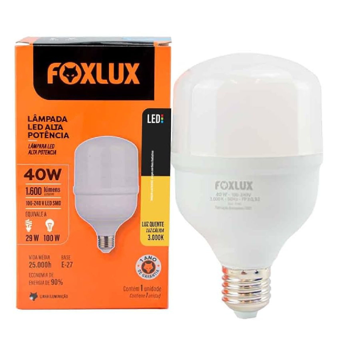 Lâmpada LED Alta Potência 40 W E27 3000 K Bivolt LED90.98 Foxlux