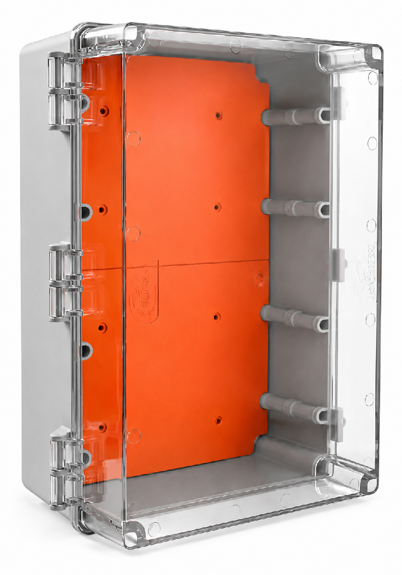 Quadro de Comando de Sobrepor PVC IP68 300 x 200 x 150 mm Tampa Transparente Completa Rohdbox Rohdina