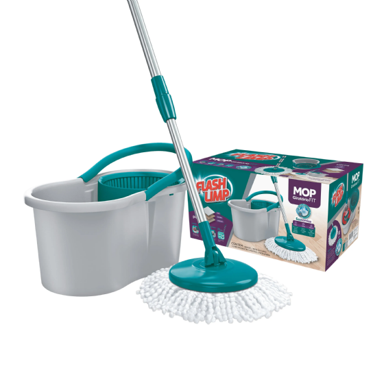 Mop Giratório Fit Com Balde Centrífuga Cabo Inox 3 Em 1 Cinza Escuro FlashLimp