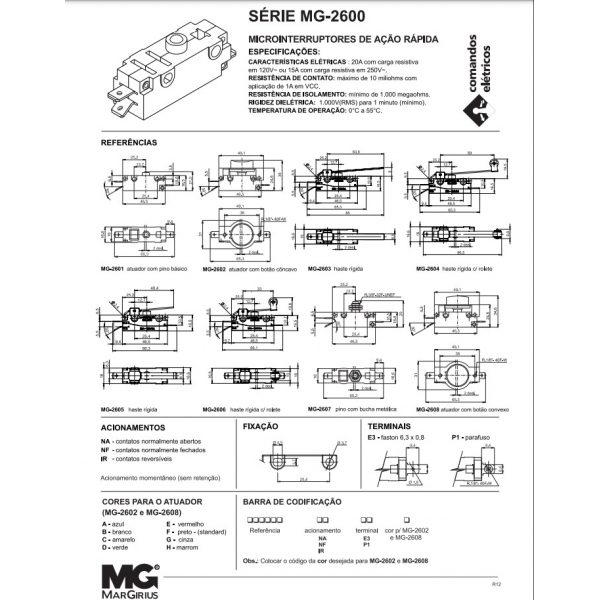 MICRO INTERRUPTOR ACAO RAPIDA HASTE LONGA 2603 MARGIRIUS