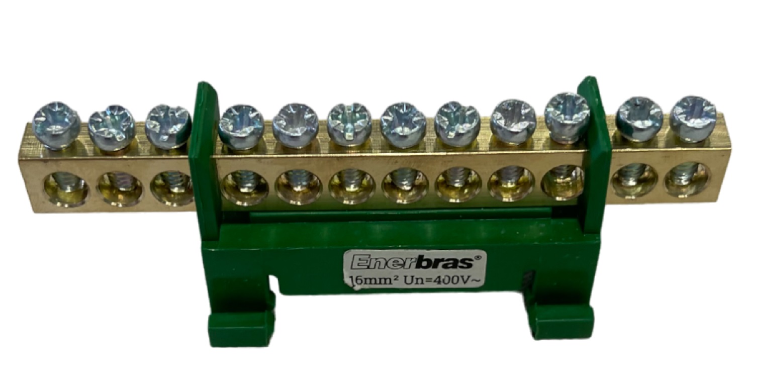 Barra Borneira Verde 12furos Fix Trilho DIN Sbtne12t Enerbras