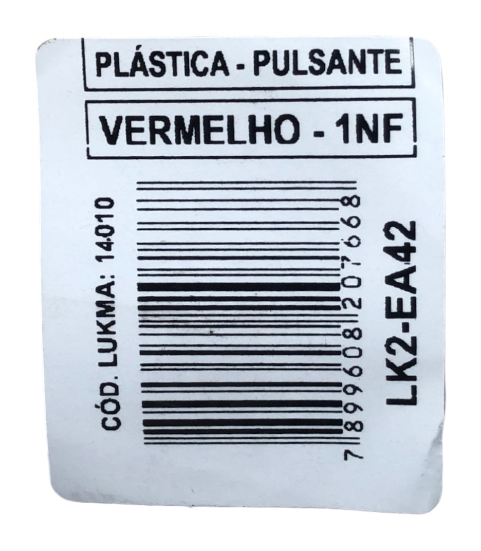 Botão Pulsador 22 mm Vermelho 1NF 14010 Lukma
