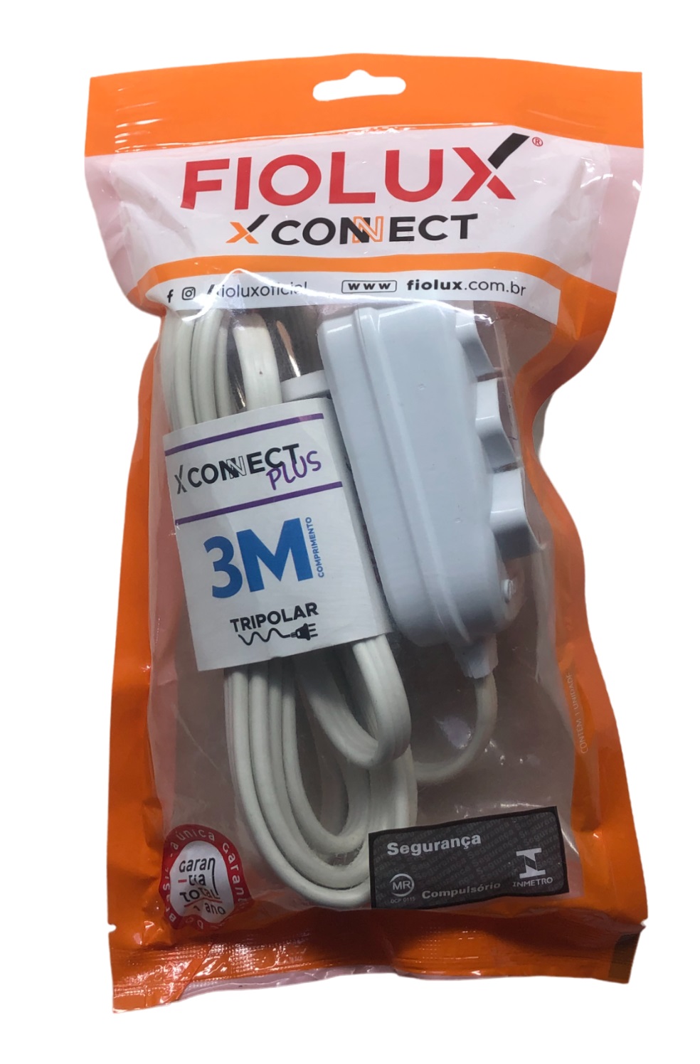 Extensao 3 Tomadas 2P+T 10a 3mts Branca 25300303555 Fiolux
