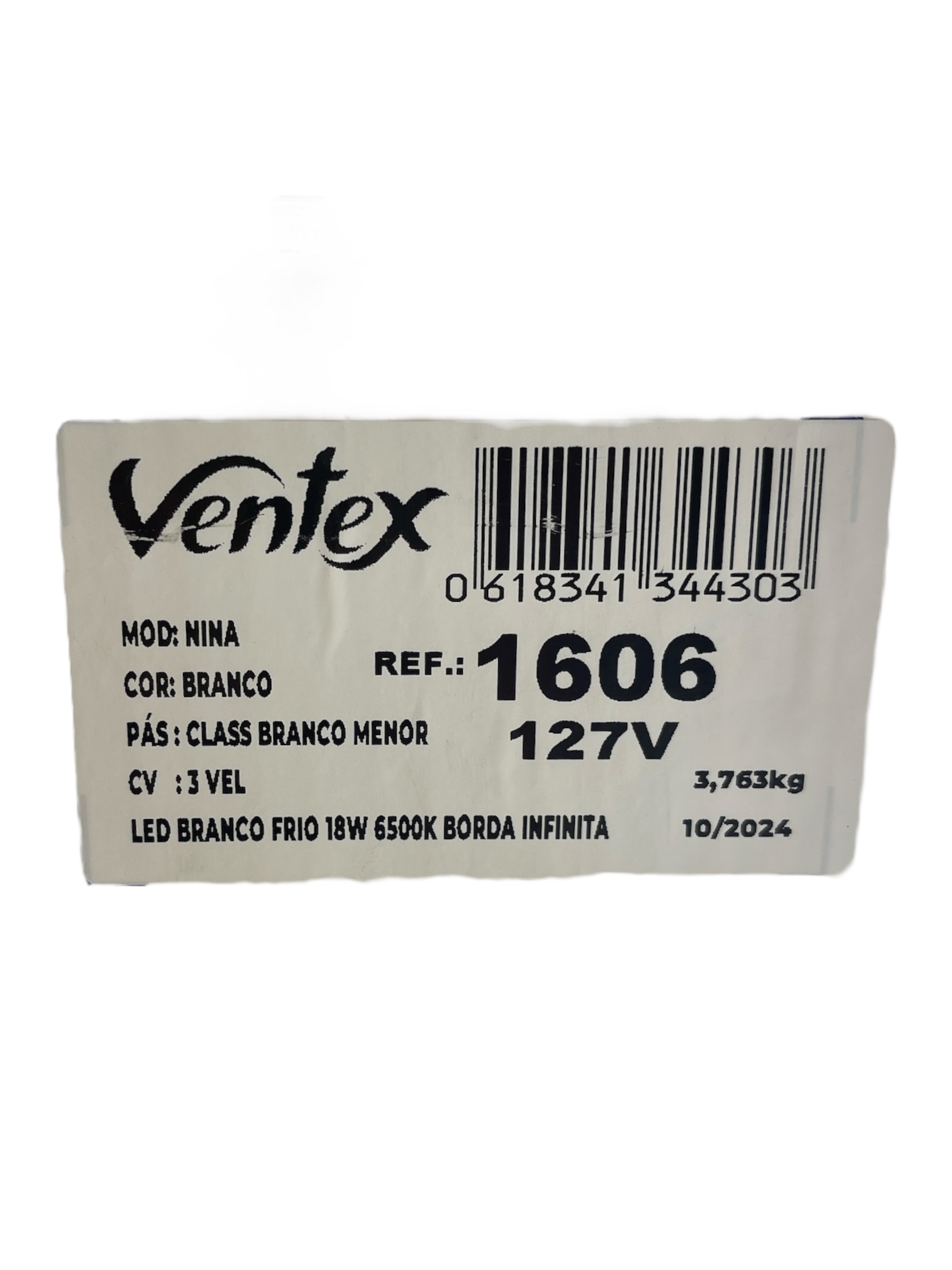Ventilador de Teto Nina 3 Pás 127 V LED 18 W 6500 K Branco/Branco 1606 Ventex