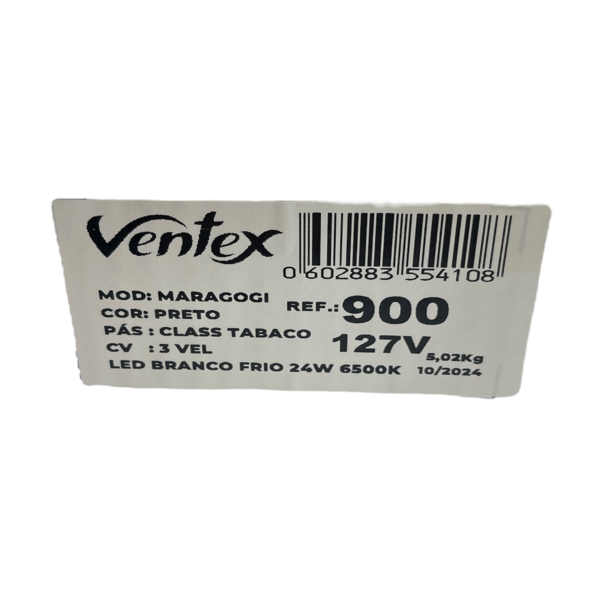 Ventilador de Teto Maragogi 3 Pás 127 V 150 W LED 24 W 6500 K Preto/Tabaco 1,15 m 900 Ventex