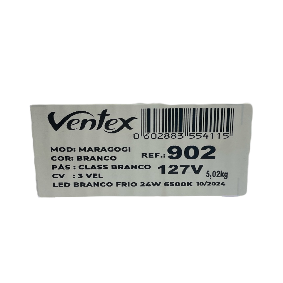 Ventilador de Teto Maragogi 3 Pás 127 V 150 W LED 24 W 6500 K Branco/Branco 1,15 m 902 Ventex