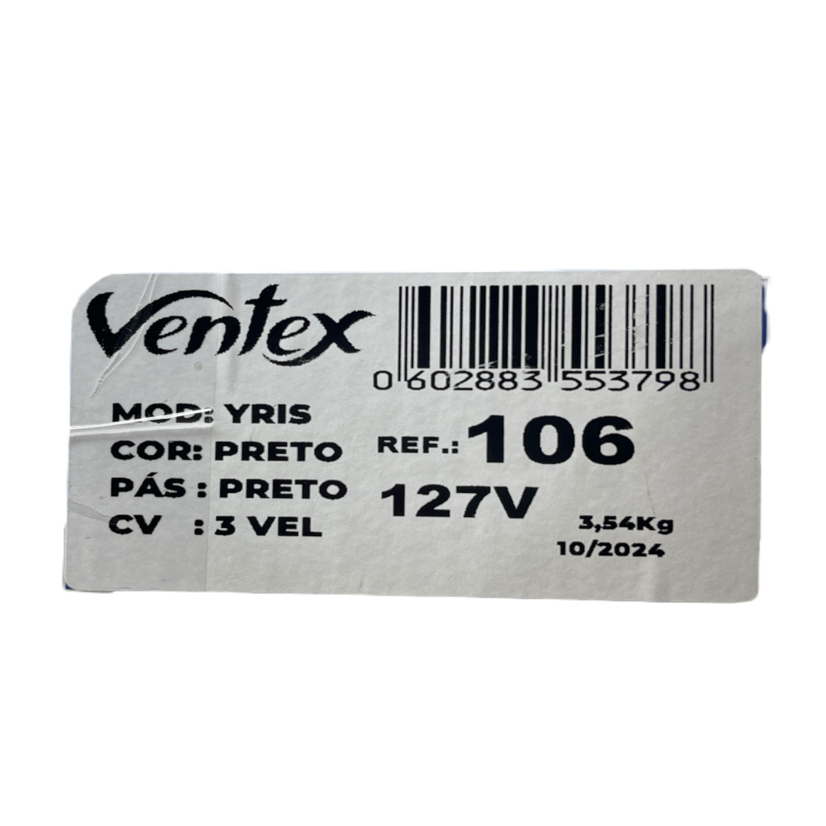 Ventilador de Teto Yris 3 Pás 127 V 150 W Preto/Preto 1,015 m Ventex