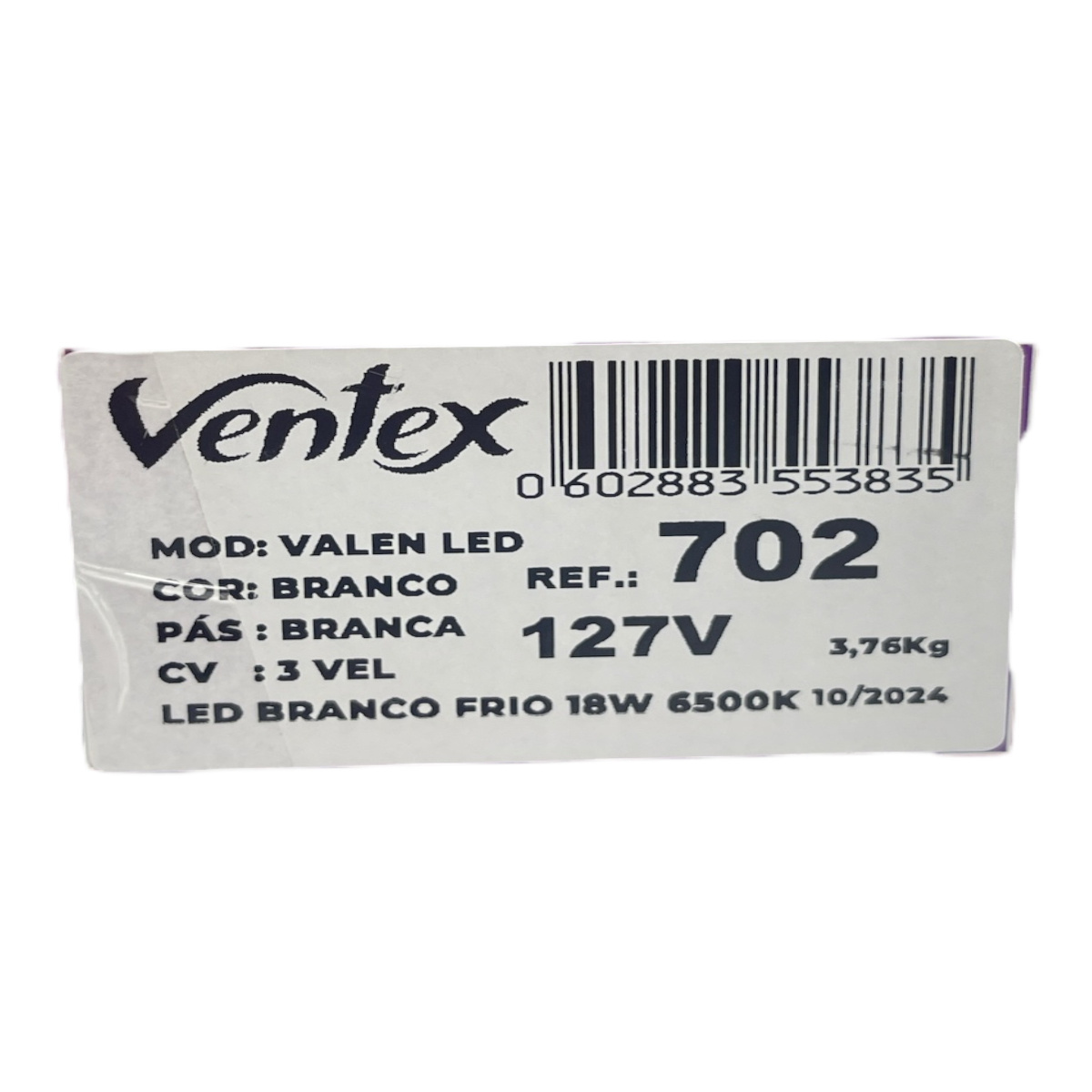 Ventilador de Teto Valen LED 3 Pás 127 V 150 W LED 6500 K Branco/Branco 1,1 m Ventex