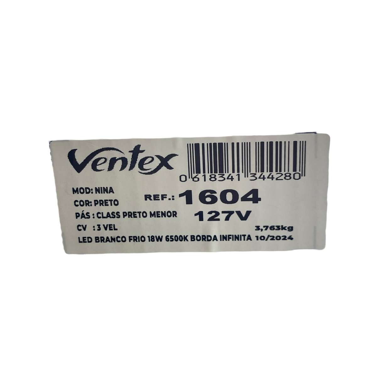 Ventilador de Teto Nina 3 Pás 127 V LED 18 W 6500 K Preto/Preto 1604 Ventex