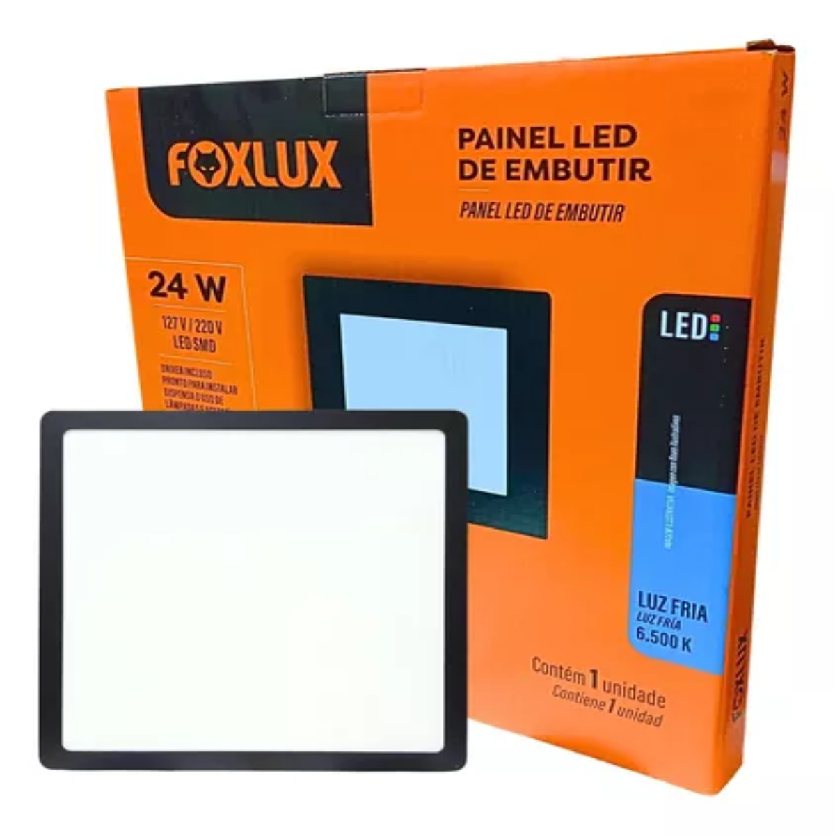 Painel Quadrado Embutir 24 W LED Bivolt 4000 K Preto Led90.209 Foxlux