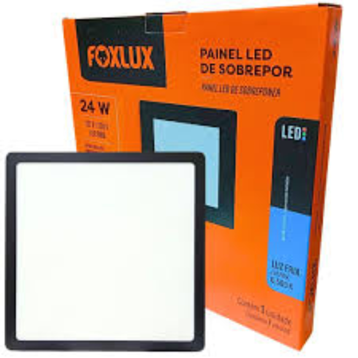 Painel Quadrado Sobrepor 24 W LED 6500 K Bivolt Preto Led90.251 Foxlux