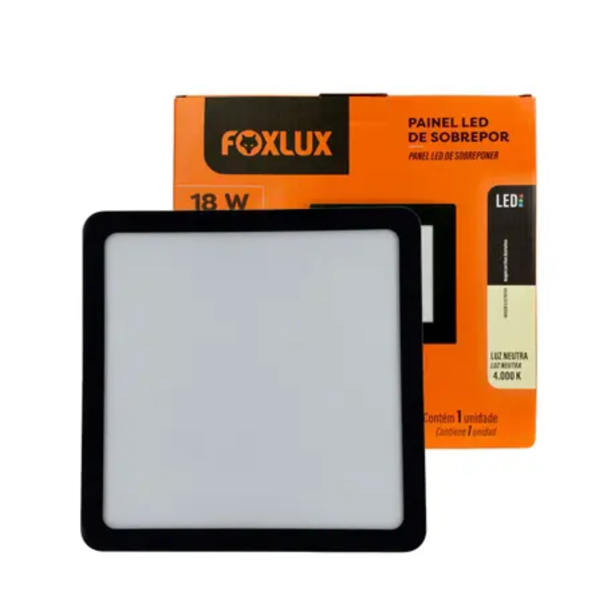 Painel Quadrado Sobrepor 18 W LED Bivolt 6500 K Preto Led90.250 Foxlux