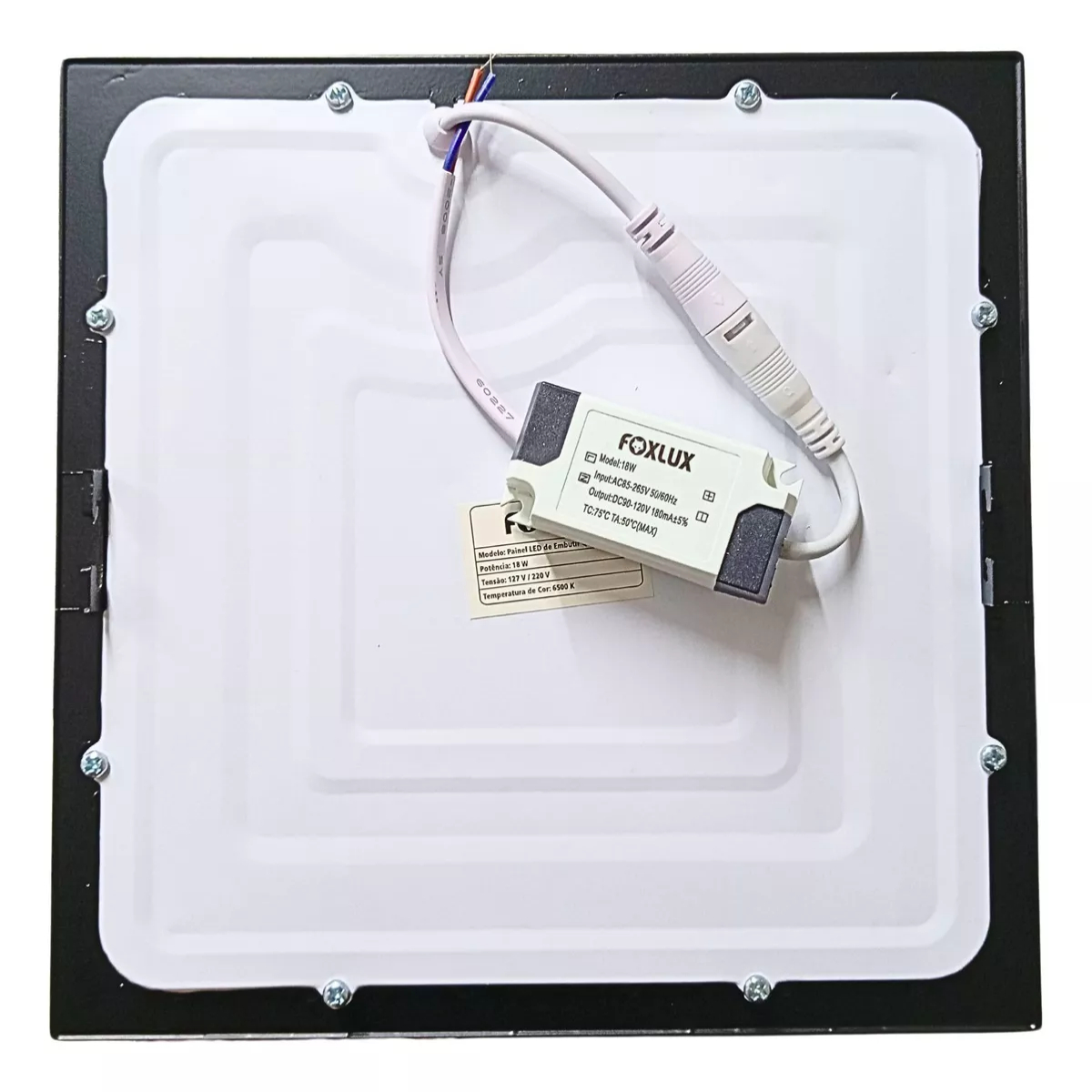 Painel Quadrado Embutir 18 W LED Bivolt 4000 K Preto Led90.208 Foxlux