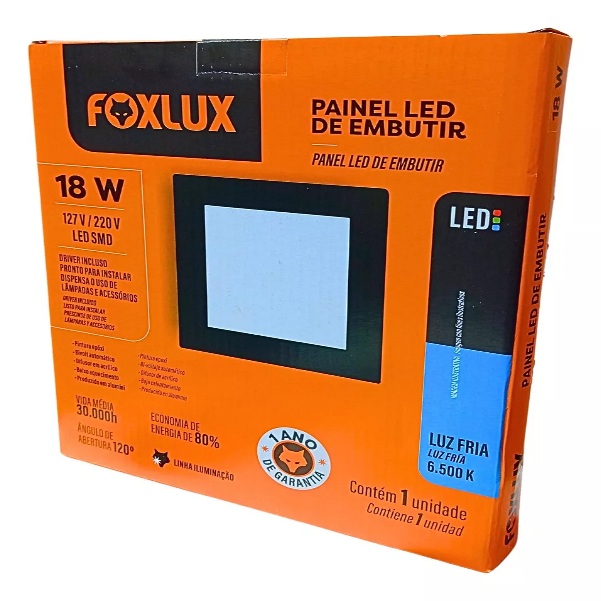 Painel Quadrado Embutir 18 W LED Bivolt 4000 K Preto Led90.208 Foxlux