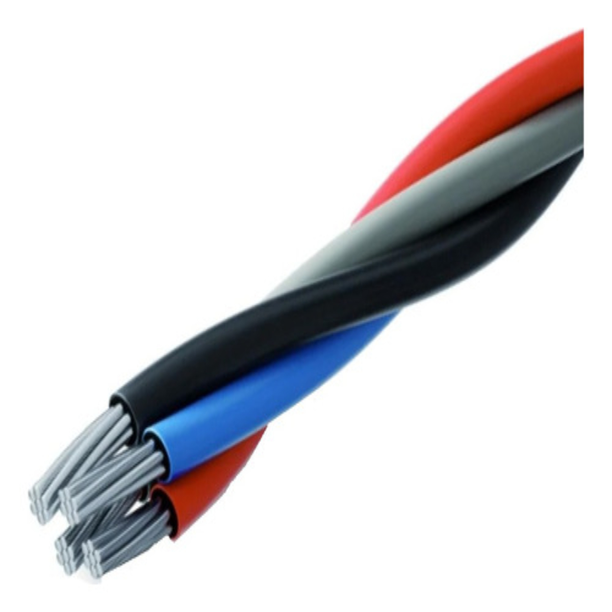 Cabo Multiplexado de Alumínio 4 x 16 mm² Preto, Cinza, Vermelho e Azul Elétrica Bichuette por Metro