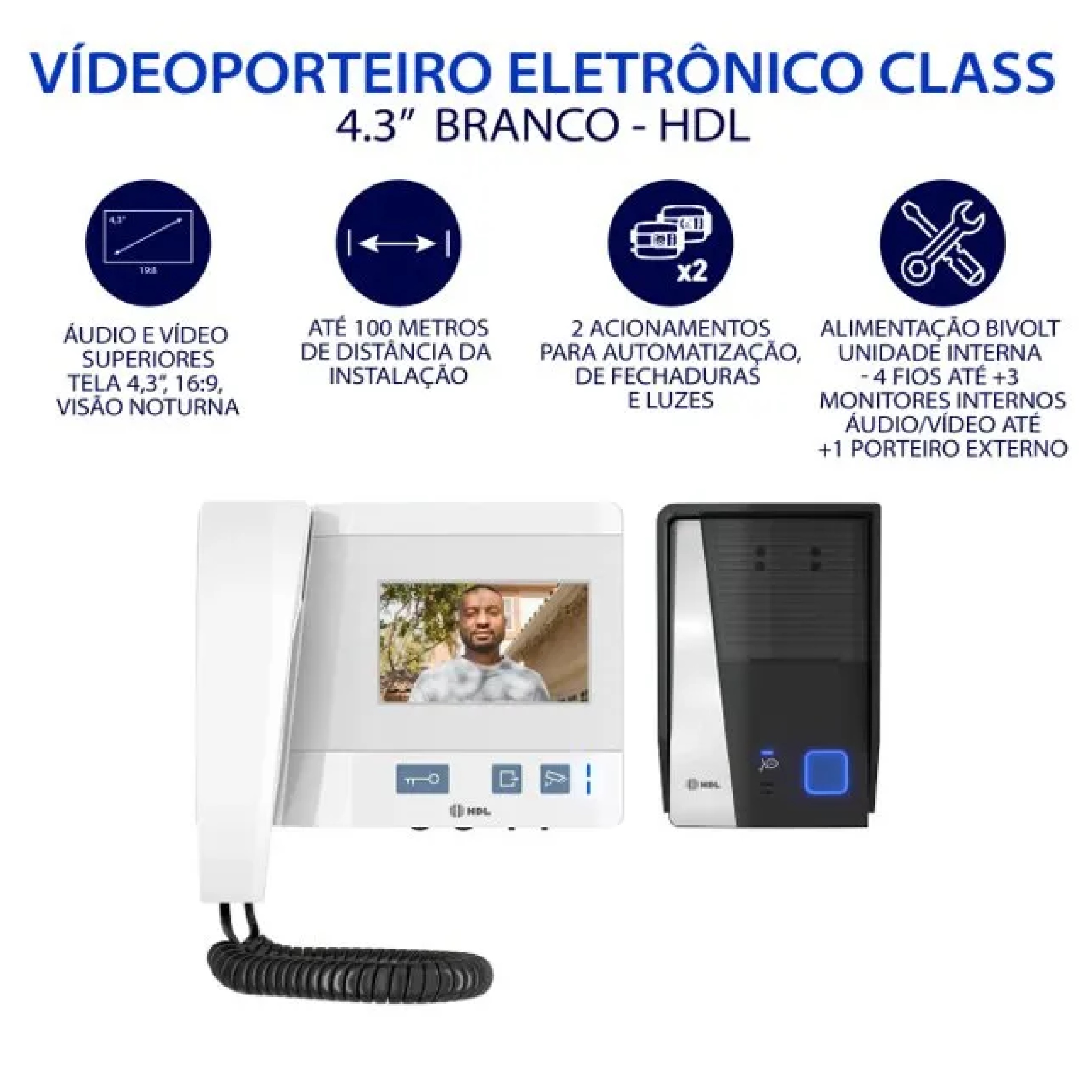 Porteiro Eletrônico C/video Class 4,3 Branca HDL 900211000