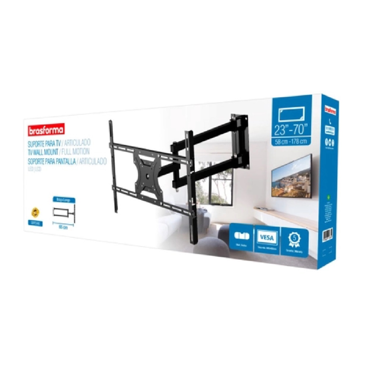 Suporte para TV LED de 23 a 70 pol. Tri-articulado SBRP2440 Brasforma